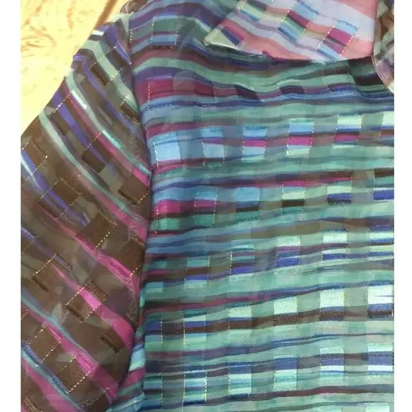 Patchington Multicolored Sheer Button Front Shirt Size Medium - Picture 4 of 6
